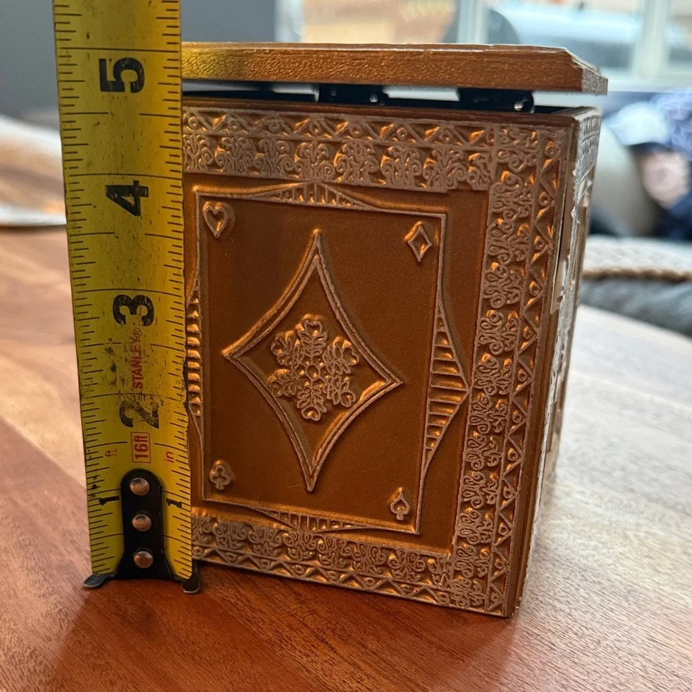 Ornate Gold and White Wooden Trinket / Music Box with Red Interior